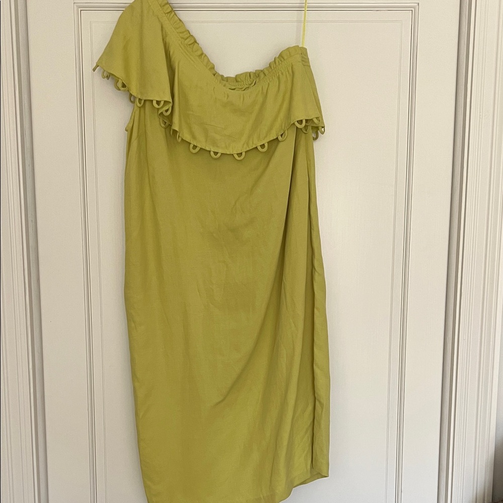 Apiece Apart One Shoulder Ruffle Dress in Olive Green
